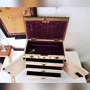 Antique 1700s Florentine Wooden Jewelry Box w/ lock & key